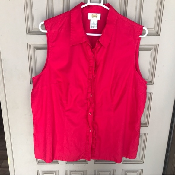 Talbots Sleeveless Buttondown SzXL Red Ruffle Front - Picture 7 of 7